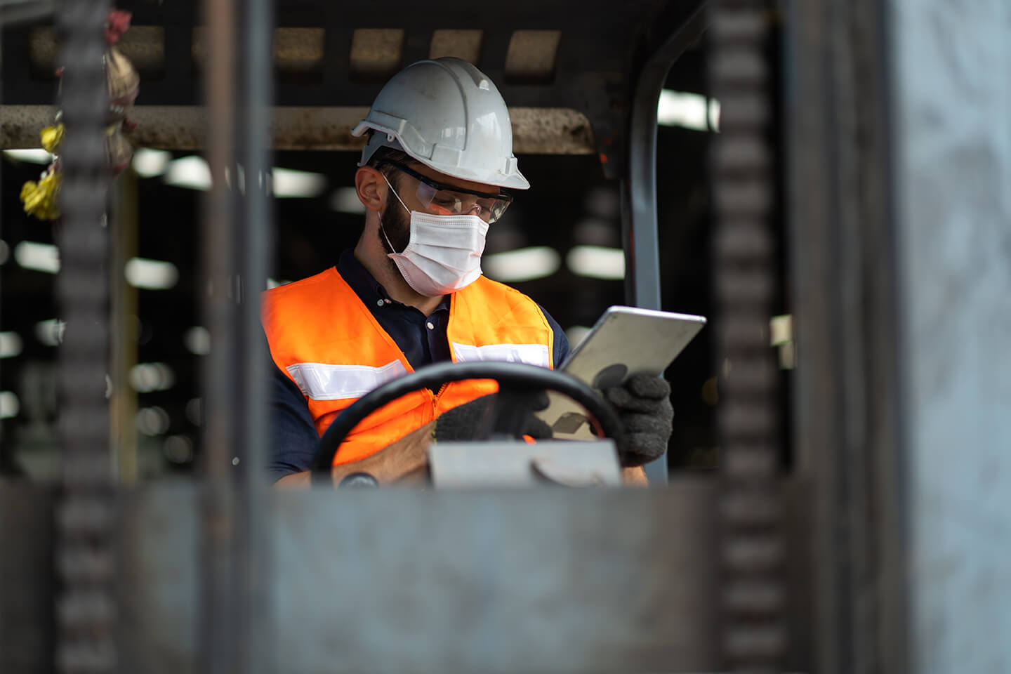 Factory worker COVID mask